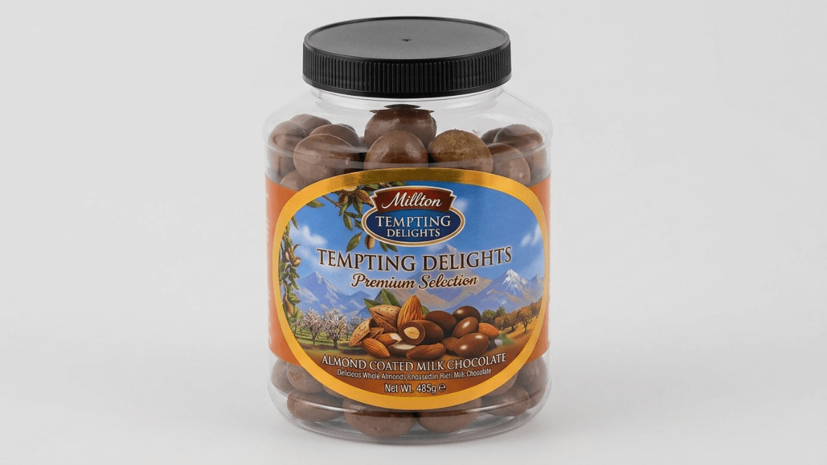 Millton Tempting Delights Almond  Coated Milk Chocolate 485g Jar